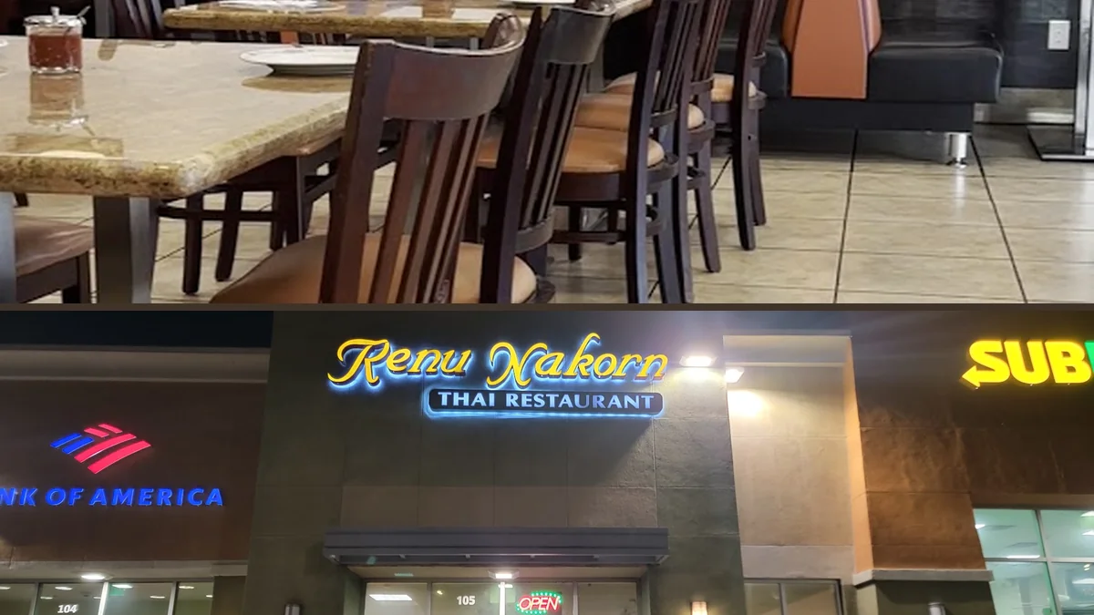 Thai dishes on a casual restaurant table.
